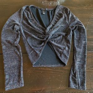 Black sparkly long sleeve crop top